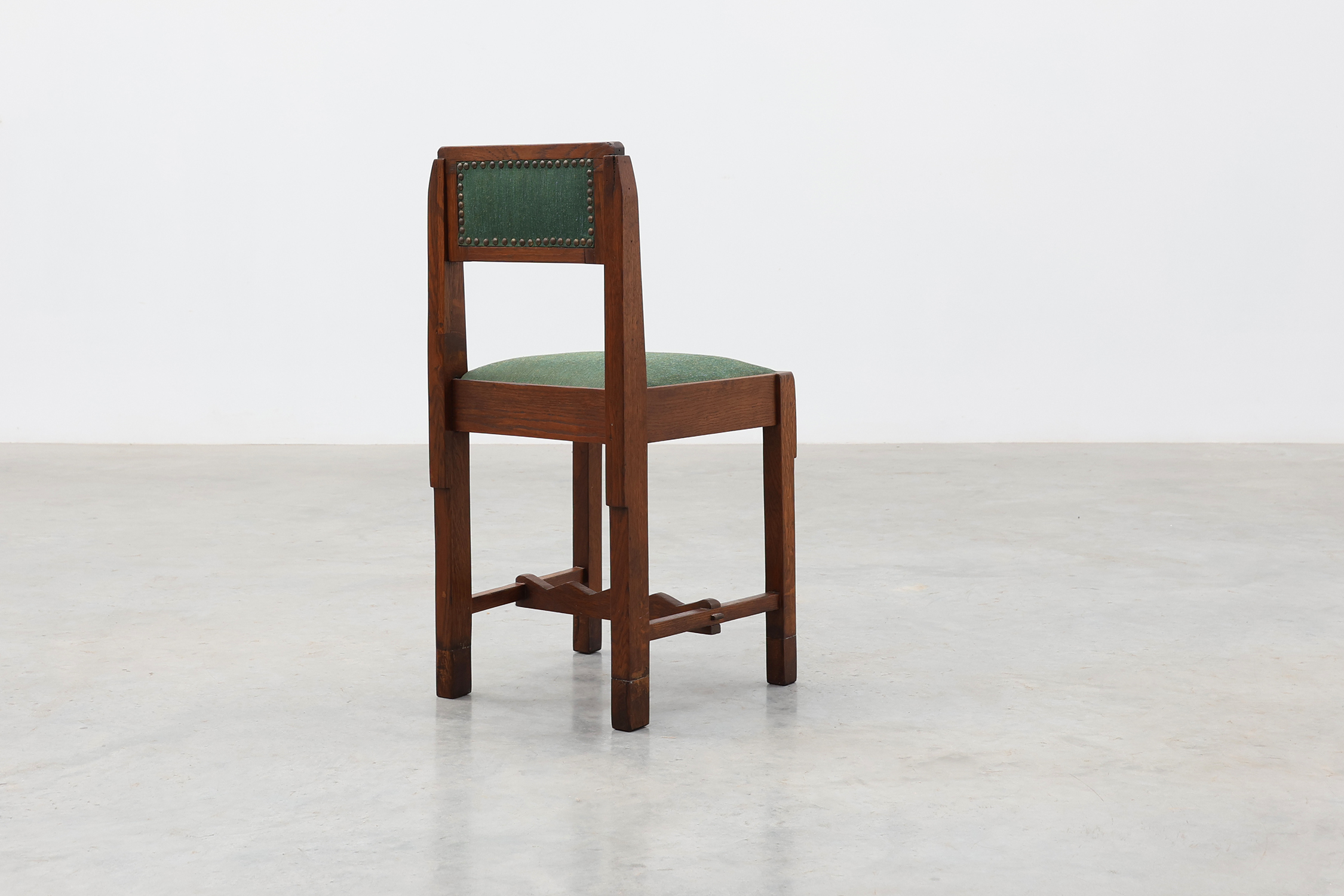 Belgian Art Deco oak side chair with  green upholstery, modernist 1920sthumbnail